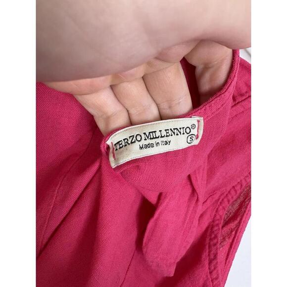 Terzo Millennium Dress Womens Small Linen Italy Made Tiered Hem Pink Natural - Picture 6 of 8